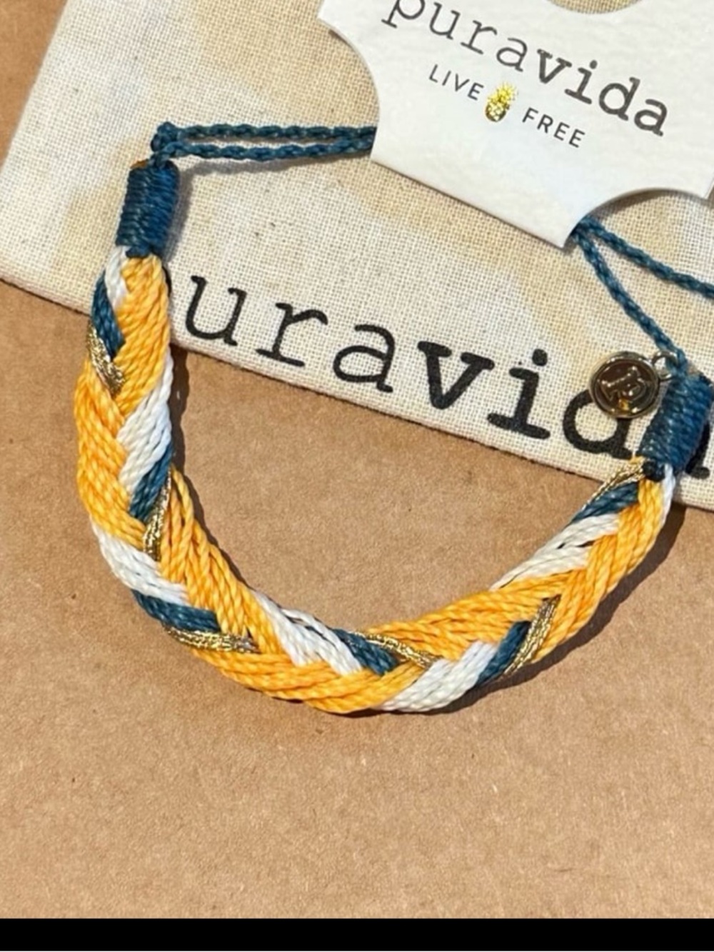 PURA VIDA Sunshine Teal, Marigold & White Fishtail Braid Bracelet NEW rare!